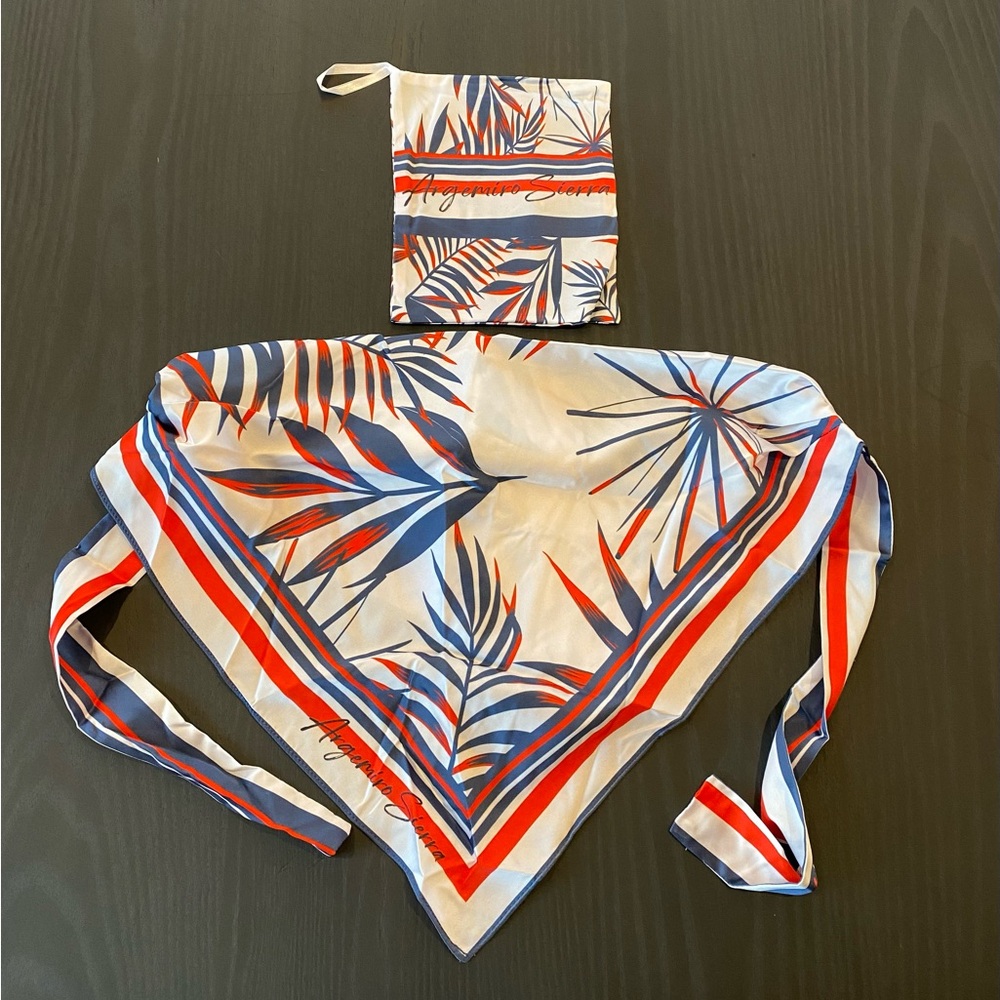 Argemiro Sierra Red, White & Blue Floral Print Face Mask Silky Bandana New